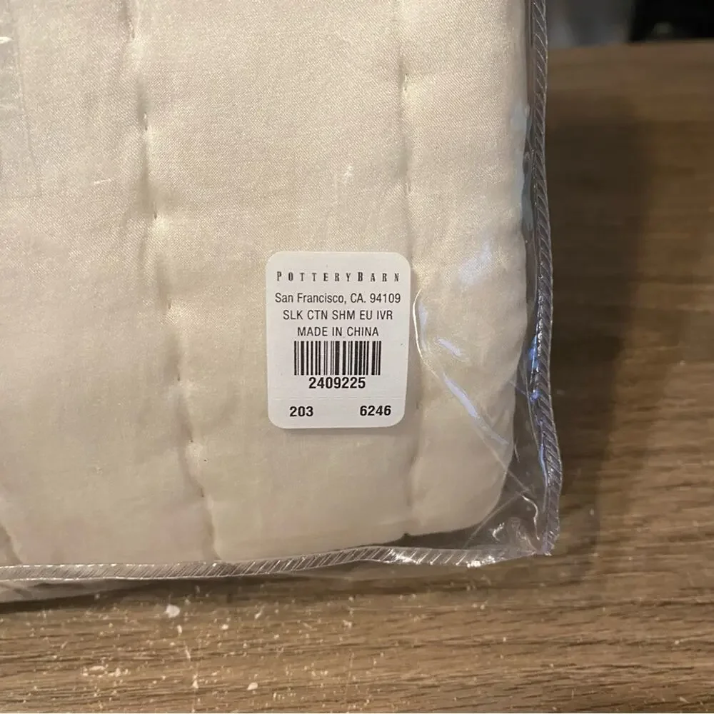 Pottery Barn Silk Channel Euro Ivory Pillow Sham NWTs